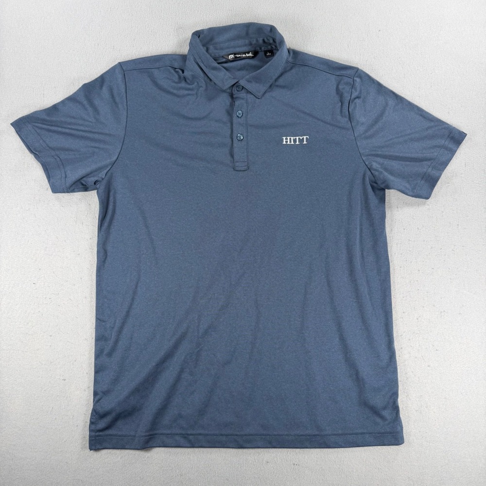 Travis Mathew Mens Blue HITT Logo Performance Golf Polo Shirt Size Large